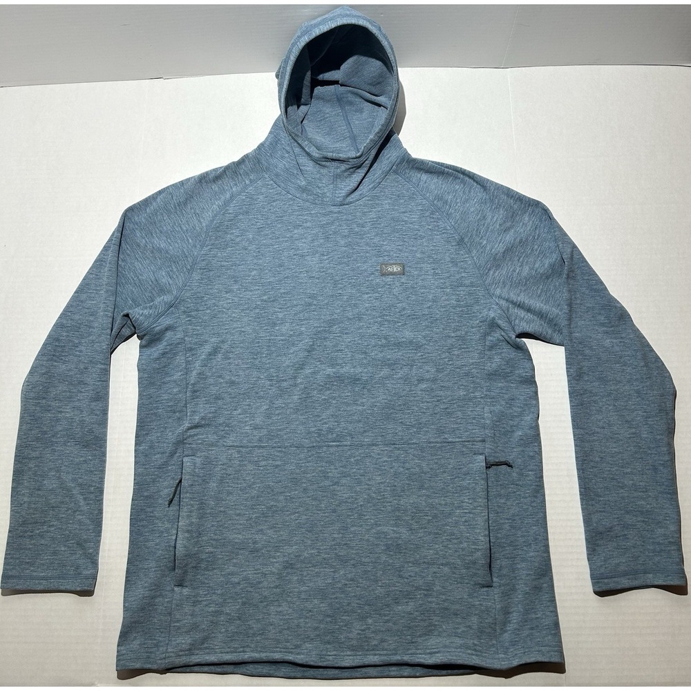 Aftco Hoodie Men's Large Blue Heathered Performance Fishing Pullover Sweatshirt